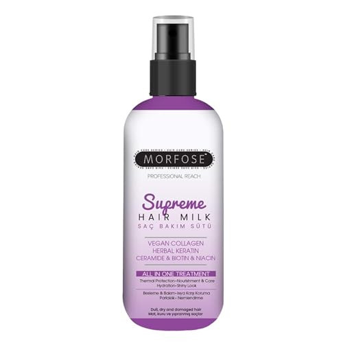 Morfose Supreme Hair Milk Leave-In Spray – Vegan Collagen + Herbal Keratin + Biotin Deep Moisture Frizz Control & Heat Protection Lightweight No-Rinse Formula 10.14 Fl Oz