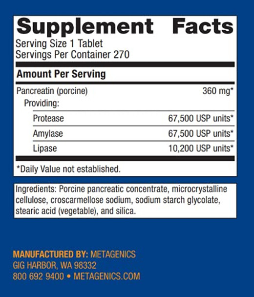 Metagenics SpectraZyme Pan 9x Bioactive Pancreatic Enzymes for Digestive Support 270 servings