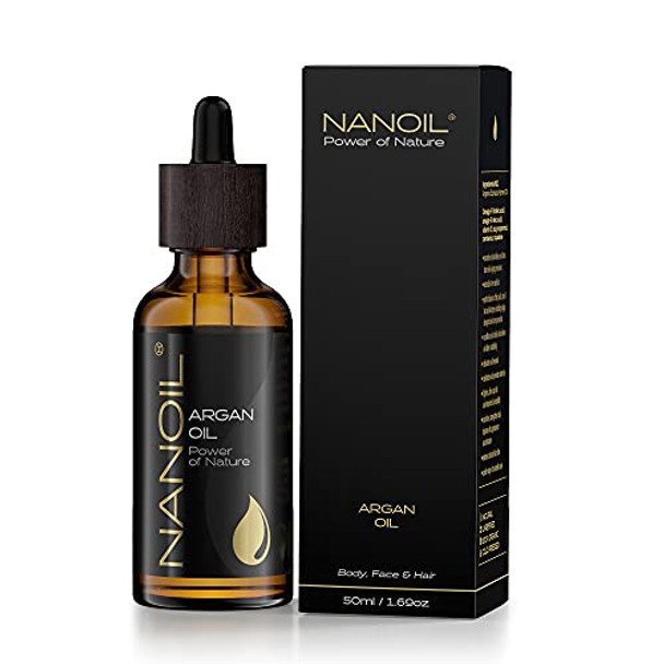 Nanoil Argan Oil 50Ml - Organic Cold-Pressed And Unrefined Argan Oil For Face Body And Hair Care. Repair Heat Protection And No Oxidative Stress
