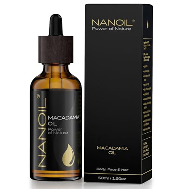 Nanoil Macadamia Oil 50Ml - Organic Cold-Pressed And Unrefined Macadamia Oil For Face Body And Hair Care. Nutrient-Boost Protection And Reinforcement