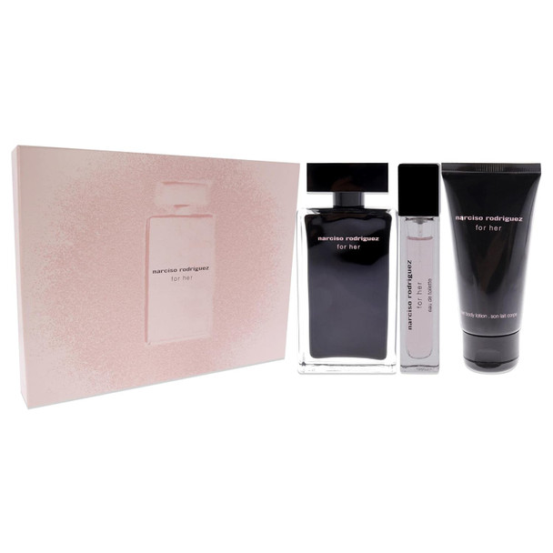 Narciso Rodriguez 3-Piece Set For Her (3.3 Oz Eau De Parfum Spray + 0.34 Oz Eau De Parfum Spray + 1.6 Oz Body Lotion)