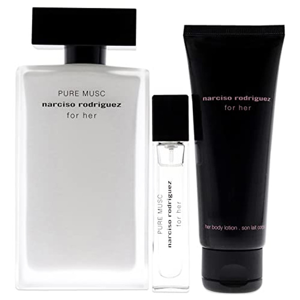Narciso Rodriguez Pure Musc 3.3Oz Edp Spray 0.33Oz Edp Spray 2.5Oz Body Lotion Women 3 Pc Set