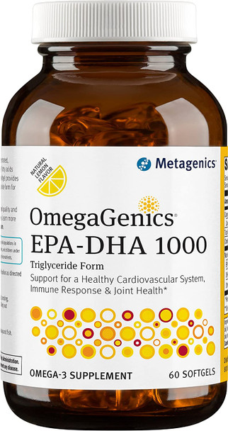 Metagenics OmegaGenics EPA-DHA 1000 Omega-3 Oil Daily Supplement to Support Cardiovascular, Musculoskeletal, & Immune System Health, 60 count