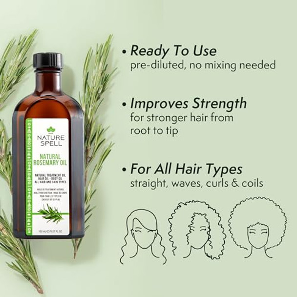 Nature Spell Rosemary Oil For Hair Growth With Root Comb Applicator Pre-Diluted Hair & Scalp Oil Nourishes Dry Damaged Hair For Women & Men 5.07 Fl Oz