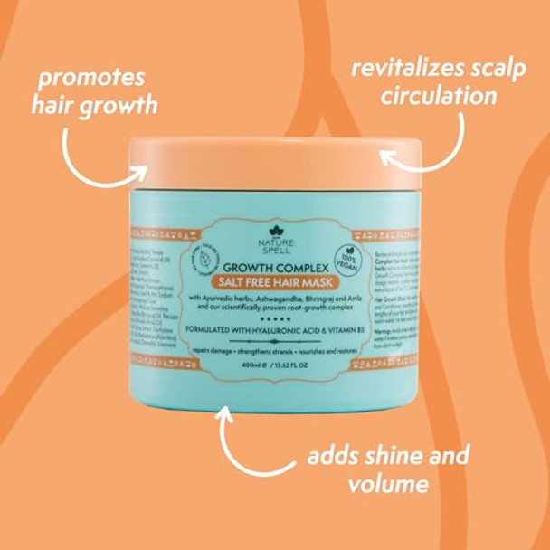 Nature Spell Hair Growth Mask Deep Conditioner For Dry And Damaged Hair Strengthens & Repairs Dull Tresses With Hyaluronic Acid Coconut Oil And Shea Butter Colour Safe Vegan 13.52 Fl Oz