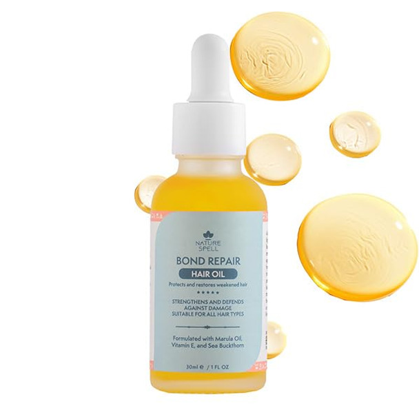 Nature Spell Bond Repair Hair Oil For Dry & Damaged Strands Sulfate & Paraben Smoothes Split Ends Hydrates & Restores Weakened Tresses With Marula & Vitamin E Oil Color Safe Vegan 1 Fl Oz