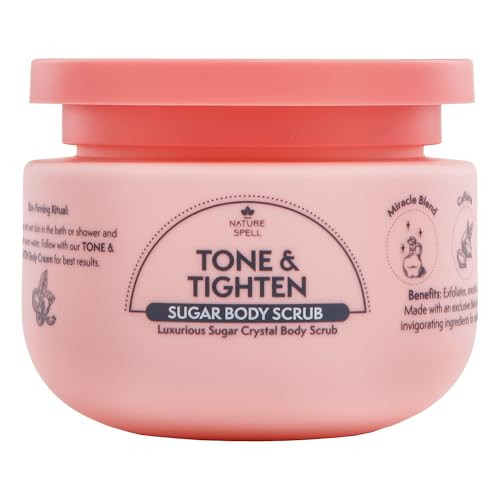 Nature Spell Tone & Tighten Sugar Body Scrub Smooth And Radiant Exfoliating Body Scrub With Hyaluronic Acid Ginseng Extract And Plant Collagen For All Skin Types 10.5 Fl Oz