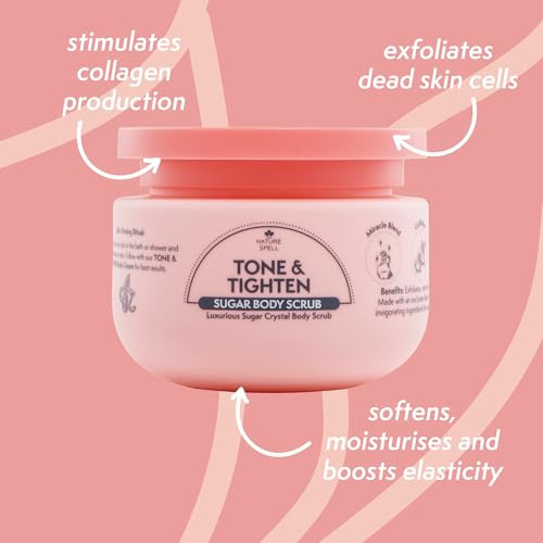 Nature Spell Tone & Tighten Sugar Body Scrub Smooth And Radiant Exfoliating Body Scrub With Hyaluronic Acid Ginseng Extract And Plant Collagen For All Skin Types 10.5 Fl Oz
