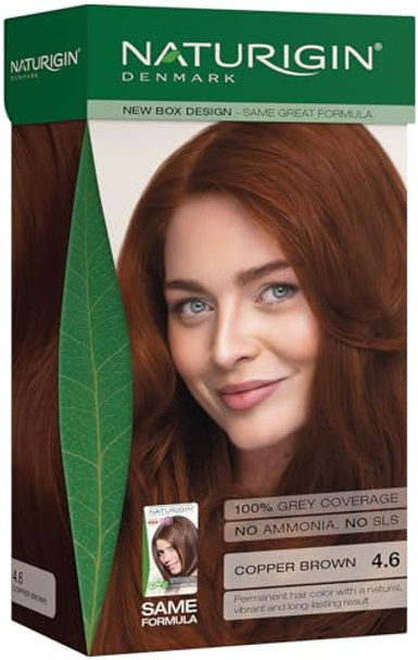 Naturigin Permanent Hair Color 4.6 Copper Brown Ammonia 100% Gray Coverage Nourishing Natural Formula For All Hair Types Long-Lasting Vegan & Cruelty- 1 Pack