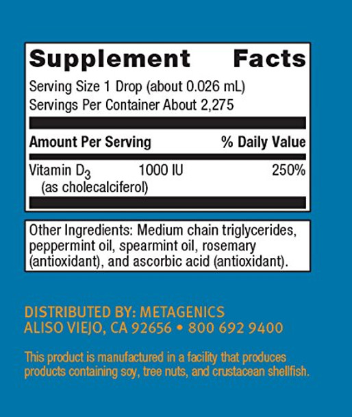 Metagenics D3 Liquid Vitamin D Supplement 2 fl. oz. Support for Bone, Cardiovascular, and Immune Health | 2,275 servings