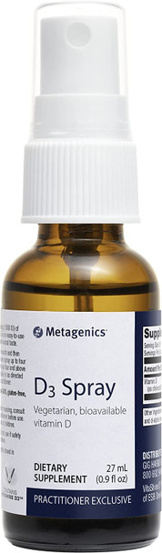 Metagenics D3 Spray Vegetarian and Bioavailable Vitamin D Supplement 1,000 IU (25 mcg) Support for Bone, Cardiovascular, and Immune Health | 150 Servings