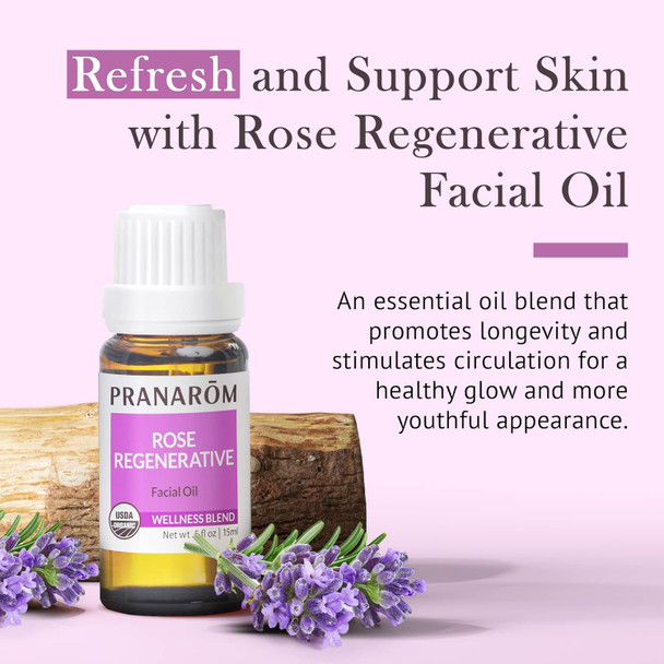 Pranarom - Rose Regenerative Facial Essential Oil Blend (5Ml) - Lavender Rosehip Seed Frankincense And Lemon - 100% Pure Essential Oil For Skincare Usda And Ecocert Organic