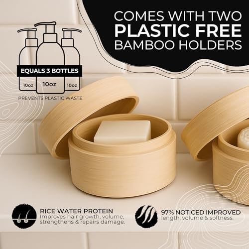 Viori Citrus Yao Shampoo And Conditioner Bar Set And Bamboo Holder - Made With Rice Water For Hair Growth - Handcrafted Sulfate Shampoo And Conditioner