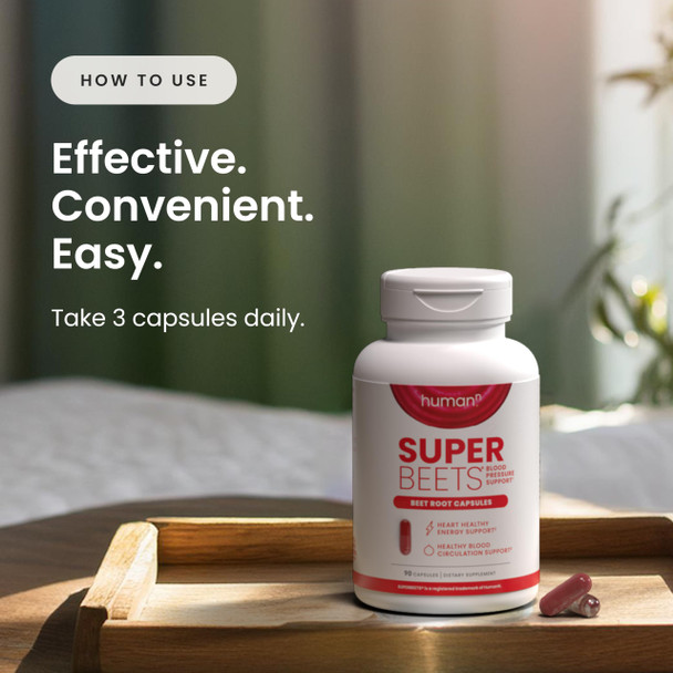 Humann SuperBeets Beet Root Capsules Quick Release 1000mg Helps Support Nitric Oxide Production Blood Pressure Heart Health Contains Non-GMO Beetroot Powder Studied Antioxidants 90 Count