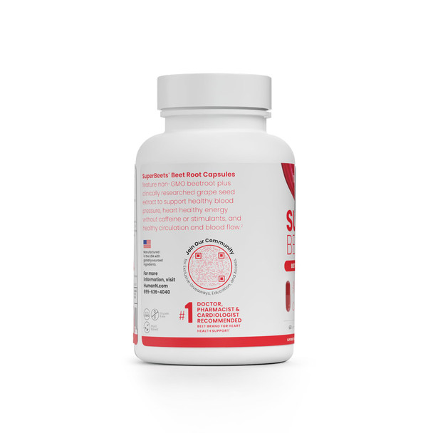 Humann SuperBeets Beet Root Capsules Quick Release 1000mg Helps Support Nitric Oxide Production Blood Pressure Heart Health Contains Non-GMO Beetroot Powder Studied Antioxidants 180 Count
