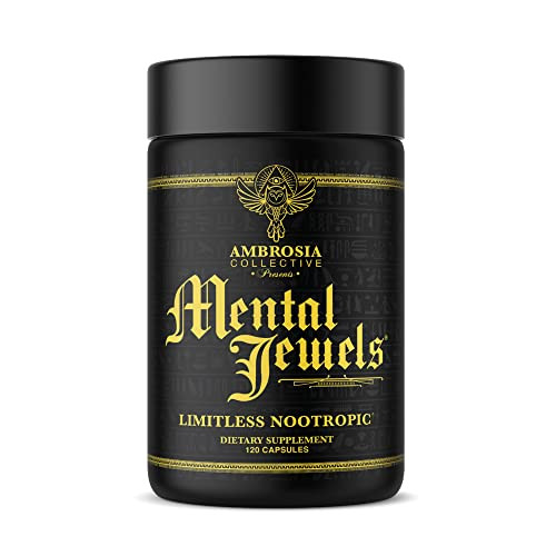 Ambrosia Mental Jewels (Capsules) - Cognitive Enhancer Increase Memory Communication Skills Concentration & Focus Alpha Gpc Choline Bacognize 120 Veggie Capsules (30 Day Supply)