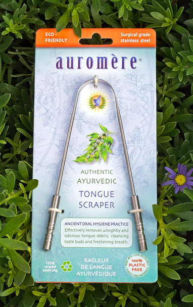 Auromere Tongue Cleaner Ancient Oral Hygiene Eco Friendly Zero Waste Stainless Steel Eliminate Bad Breath (1 Pack)