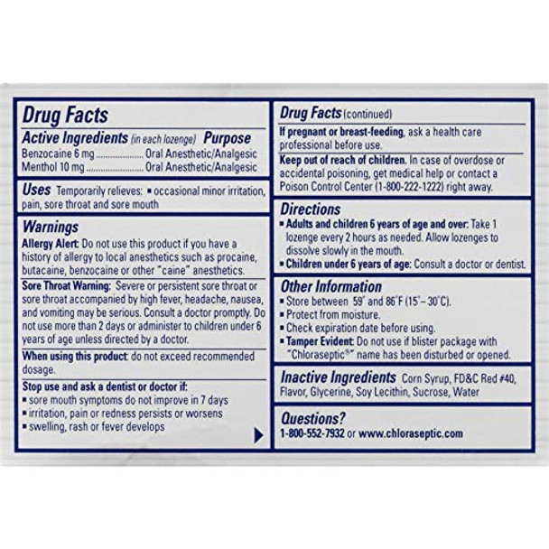 Chloraseptic Sore Throat Fast-Acting Numbing Lozenges Cherry Flavor 18 Count Pack Of 6