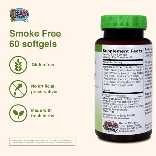 Herbs Etc. - Support While Quitting - Healthy Respiratory System Support - Aids Against Edginess & Unpleasant Attitudes - 60 Softgels (60 Servings)