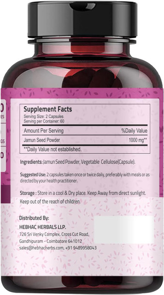 Ireya Ayurveda Jamun Seed 1000Mg (120 Capsules) - Organic Indian Blackberry (Eugenia Jambolana) 60-Day Supply
