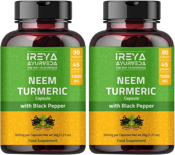 Ireya Ayurveda Neem & Turmeric Capsules 90 Capsules Made Black Pepper Neem Turmeric