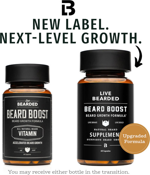 Live Bearded Beard Boost - Beard Growth Vitamins For Men With Biotin Collagen Silica Fo-Ti Root - Facial Hair Growth For Men Made In The Usa 60-Day Supply