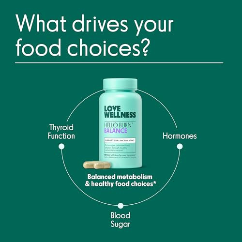 Love Wellness Hello Burn Balance Metabolism Booster For Women Supports Energy Cravings Control & Thyroid Support With Selenium & Green Tea Non-Gmo Gluten- & Vegan 60 Ct
