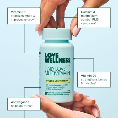 Love Wellness Daily Love Multivitamin For Women Supports Energy Cortisol Immune Health Stress Relief & Pms Complete With Vitamin D C Iron Calcium Zinc & Biotin Magnesium 60 Count