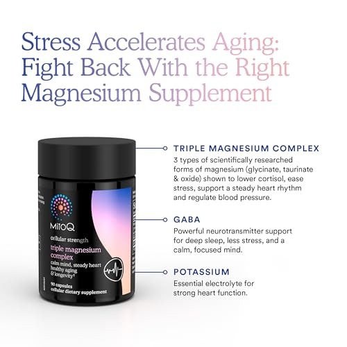 Mitoq Triple Magnesium Complex Magnesium Glycinate Taurinate Oxide With Gaba For Heart Health Stress Management & Deeper Sleep High Absorption 90 Capsules