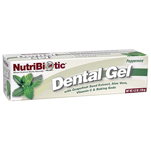 Nutribiotic – Dental Gel Golden Peppermint 4.5 Oz With Gse Aloe Vitamin C & Baking Soda Vegan Biodegradable & Of Fluoride Gluten & Sodium Lauryl Sulfate / Sls