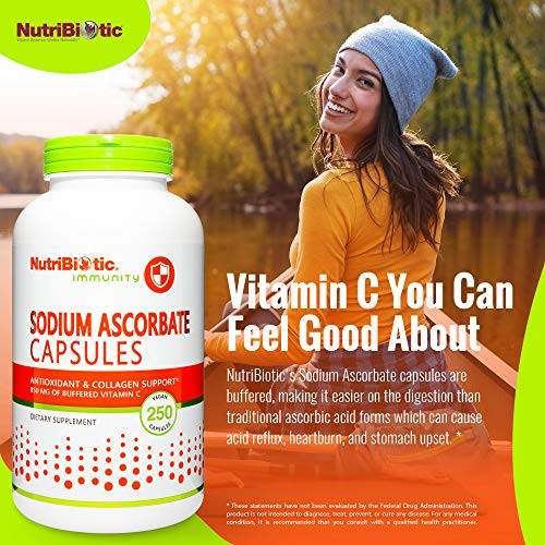 Nutribiotic - Sodium Ascorbate Buffered Vitamin C Capsules 250 Ct Vegan Non-Acidic & Easier On Digestion Than Ascorbic Acid Essential Immune Support & Antioxidant Supplement Gluten & Gmo
