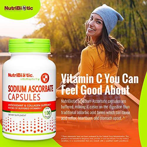 Nutribiotic - Sodium Ascorbate Buffered Vitamin C Capsules 100 Ct Vegan Non-Acidic & Easier On Digestion Than Ascorbic Acid Essential Immune Support & Antioxidant Supplement Gluten & Gmo