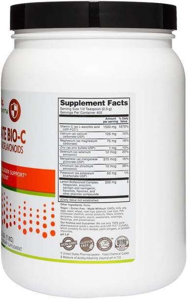Nutribiotic - Ascorbate Bio-C 16 Oz Effervescent Vitamin C Powder With Lemon Bioflavonoids & Minerals Calcium Magnesium Zinc Selenium & More Bioavailable Antioxidant & Collagen Support Vegan