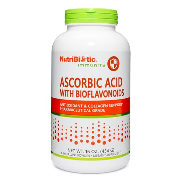 Nutribiotic - Ascorbic Acid With Bioflavonoids Powder 16 Oz Highly Soluble Antioxidant & Collagen Support Supplement 2000 Mg Vitamin C With Lemon Bioflavonoid Complex Vegan Gluten & Gmo-