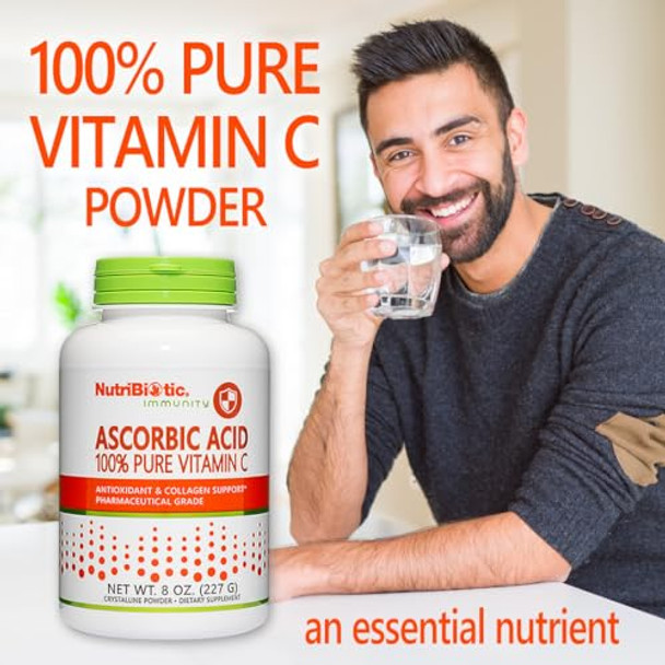 Nutribiotic Ascorbic Acid Vitamin C Powder 8 Oz Pharmaceutical Grade L-Ascorbic Acid 2000 Mg Per Serving Essential Immune & Antioxidant Collagen Support Supplement Vegan Gluten & Gmo