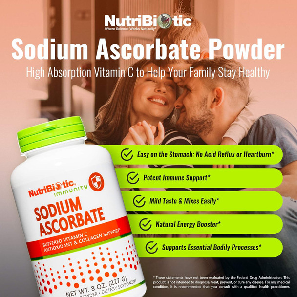 Nutribiotic - Sodium Ascorbate Buffered Vitamin C Powder 8 Oz Vegan Non Acidic & Easier On Digestion Than Ascorbic Acid Essential Immune Support & Antioxidant Supplement Gluten & Gmo