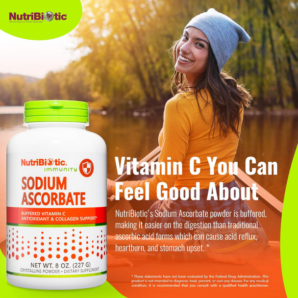 Nutribiotic - Sodium Ascorbate Buffered Vitamin C Powder 8 Oz Vegan Non Acidic & Easier On Digestion Than Ascorbic Acid Essential Immune Support & Antioxidant Supplement Gluten & Gmo