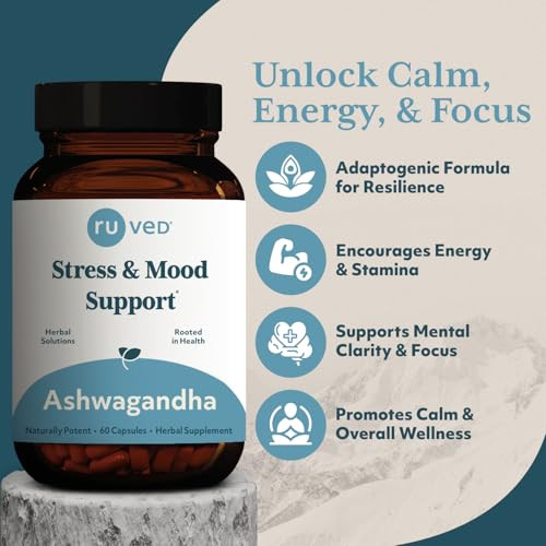 Ruved Ashwagandha Capsules - Organic Ashwagandha Root Extract Supplement For Men & Women 500Mg Per Pill For Adrenal Health And Overall Wellness - 60 Vegetarian Caplets (1 Count)