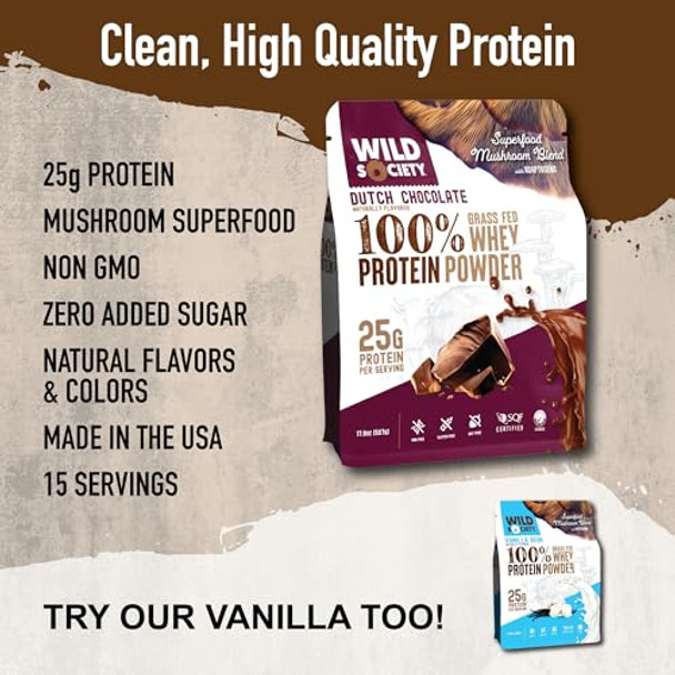 Wild Society - Top Flavor Mulitpack - 100% Grass Fed Whey Protein Powder + Superfood Mushrooms & Adaptogens - 25G Protein Clean Protein Powder 0 Added Sugar Non Gmo Gluten -