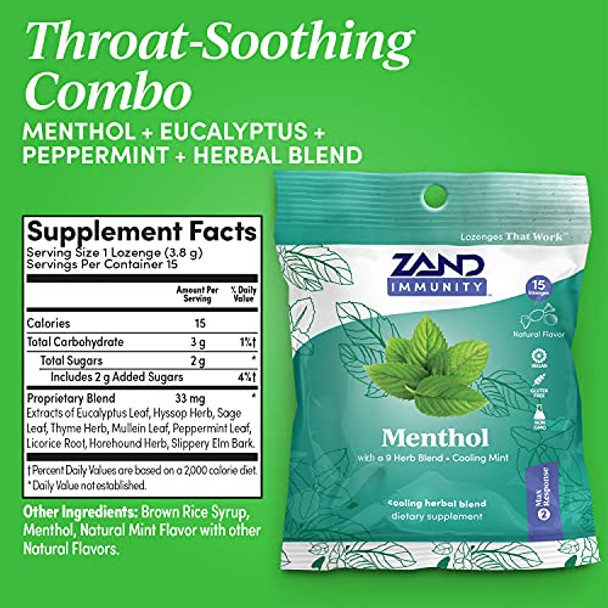 Zand Herbalozenge Menthol Peppermint & Eucalyptus Lozenges W/Herbal Blend For Soothing Throat No Corn Syrup No Cane Sugar 36 Bags 15 Lozenges