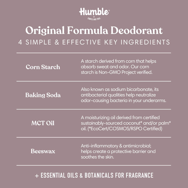 HUMBLE BRANDS Original Formula Aluminum-free Deodorant. Long Lasting Odor Control with Baking Soda and Essential Oils Full and Travel Size Patchouli and Copal