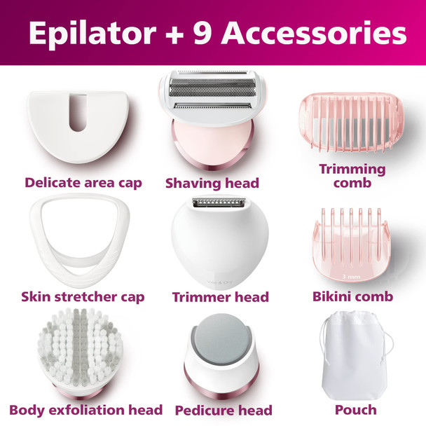 Philips Beauty Epilator Series 8000 5 in 1 Shaver for Women Trimmer Pedicure & Body Exfoliator + 9 Accessories BRE740/14