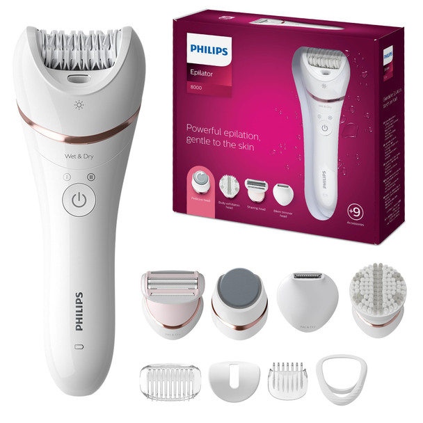 Philips Beauty Epilator Series 8000 5 in 1 Shaver for Women Trimmer Pedicure & Body Exfoliator + 9 Accessories BRE740/14