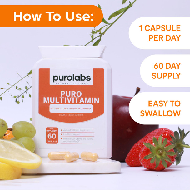 Purolabs Multivitamins & Minerals Supplement - 34 Essential Nutrients - Daily Multivitamin Tablets for Men & Women - 60 Vegan Capsules