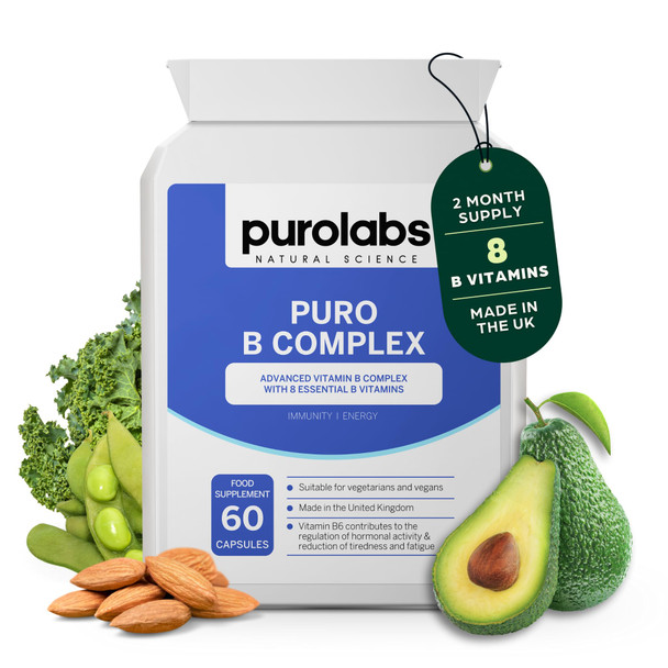 Purolabs Vitamin B Complex High Strength – High Strength VIT B Complex with 8 Essential B Vitamins – Methylated Folate & B12 Supplements with Vitamin B6 and B12 – 60 Vegan Capsules