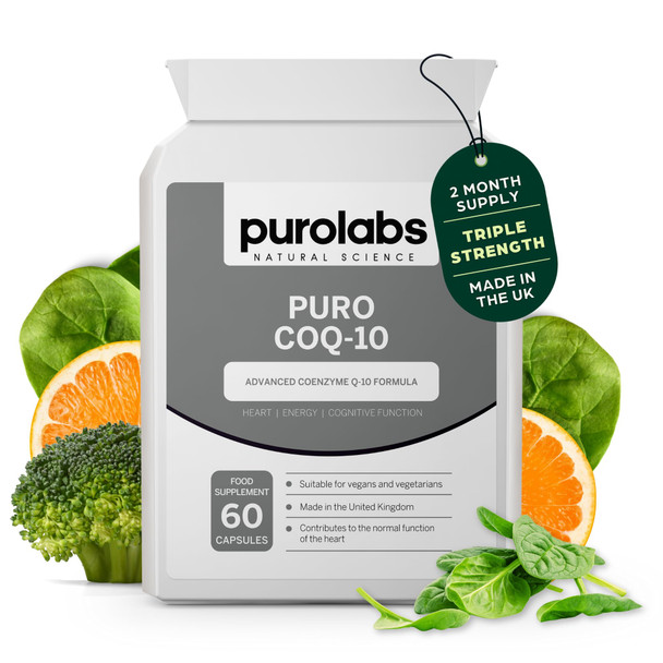 Purolabs CoQ10 Ubiquinol Coenzyme Q10 High Strength – 100mg CoQ10 Supplement for Energy Heart Brain & Cellular Support – High Absorption Ubiquinone Formula – 60 Vegan Capsules
