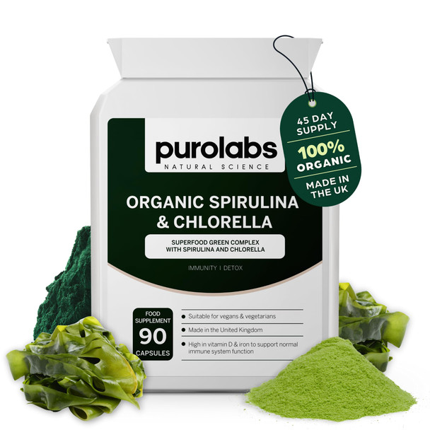 Purolabs Spirulina & Chlorella Capsules – High Strength Spirulina Tablets Alternative for Energy Detox & Immunity – Clean Formula Vegan Non-GMO – 90 Capsules