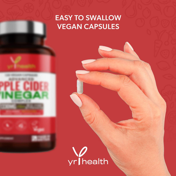 yrhealth Apple Cider Vinegar Capsules Max Strength with Cayenne Pepper Bio-Cultures Turmeric Ginger Vitamin B12 1330mg 120 Vegan  Capsules