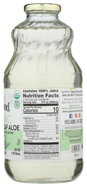 Lakewood Organic Aloe Vera Leaf Juice 32 Fl Oz (Pack of 1)