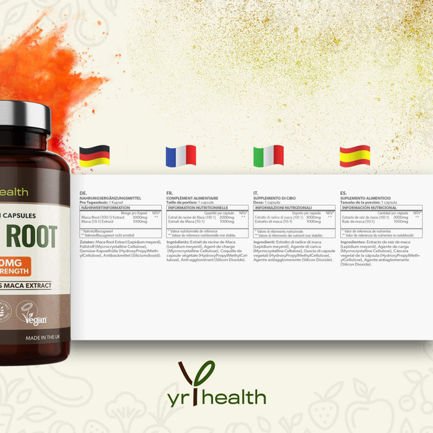 yrhealth Maca Root Capsules 4000mg 180 Vegan High Strength Peruvian Black Maca Extract Capsules